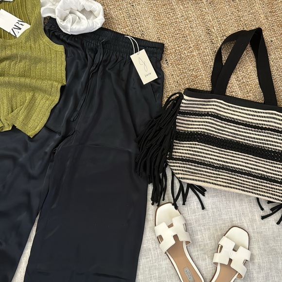 Joie black silk pants wide leg palazzo - Picture 5 of 14